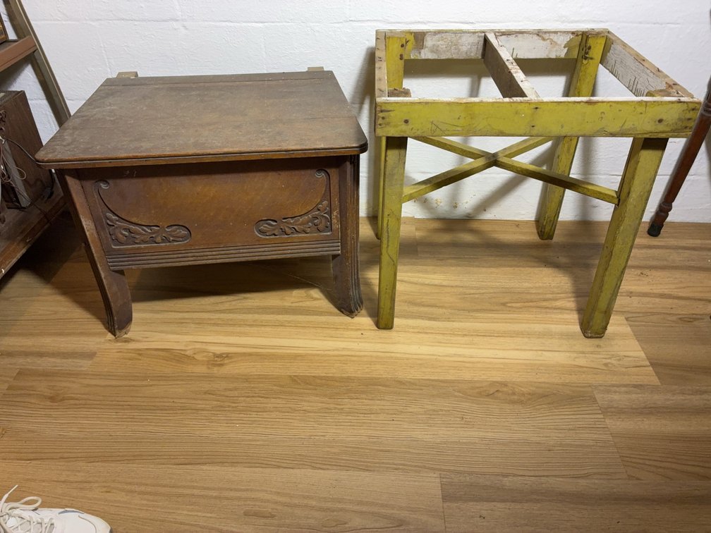Wooden Storage Bench and Painted Stool Base