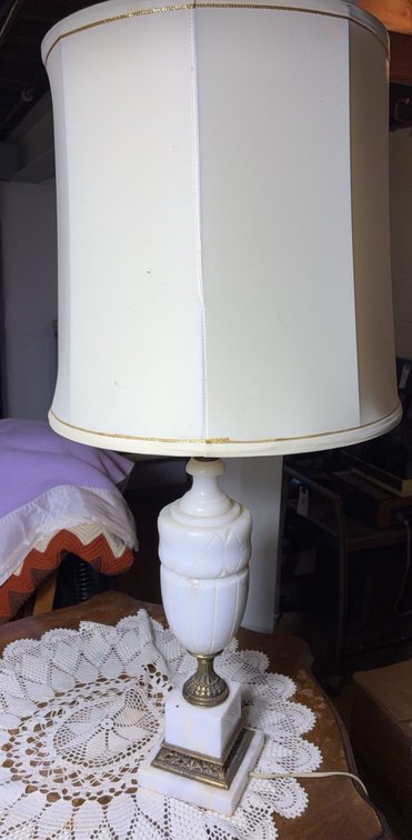 White Marble and Metal Table Lamp With Shade, Tested
