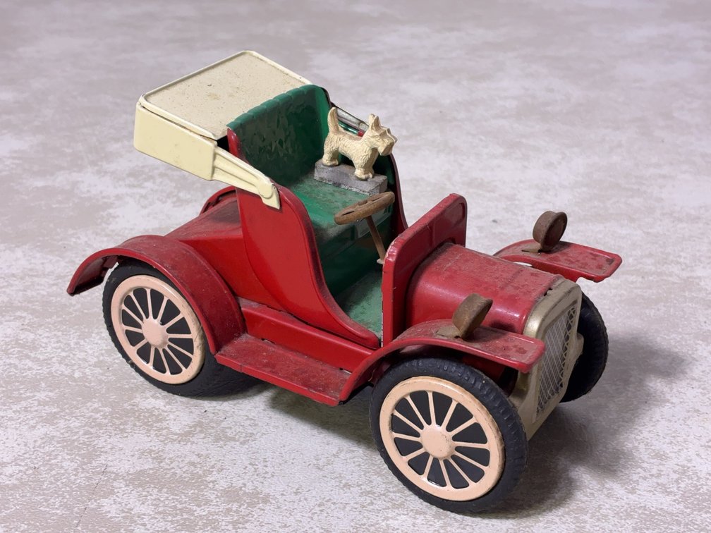 Tin Wind-Up Toy Car with Dog Figure