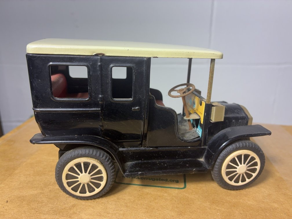 Plastic Model T Style Toy Car Black And White