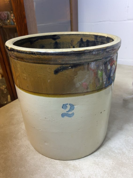 Stoneware Crock With Brown Top, 2 Gallon Mark