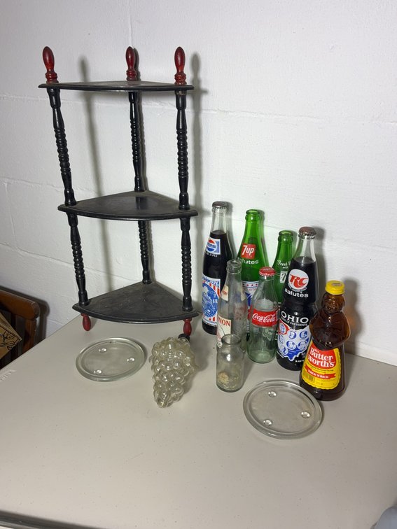 Vintage Soda Bottles and Display Stand