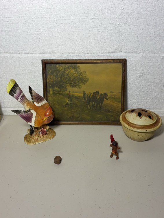 Decorative Bird, Framed Art, Pottery Bowl Group