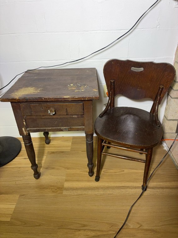Wood Side Table With Drawer & Chair Set