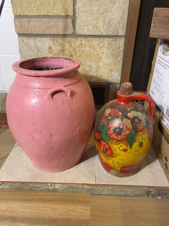 Two Painted Pottery Jars, Pink and Floral