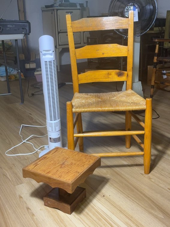 Ladderback Chair With Rush Seat and Small Stand