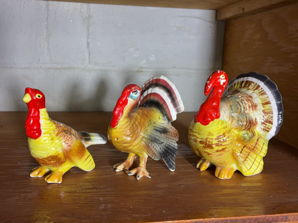 3 Ceramic Turkey Figurines Marked 1991