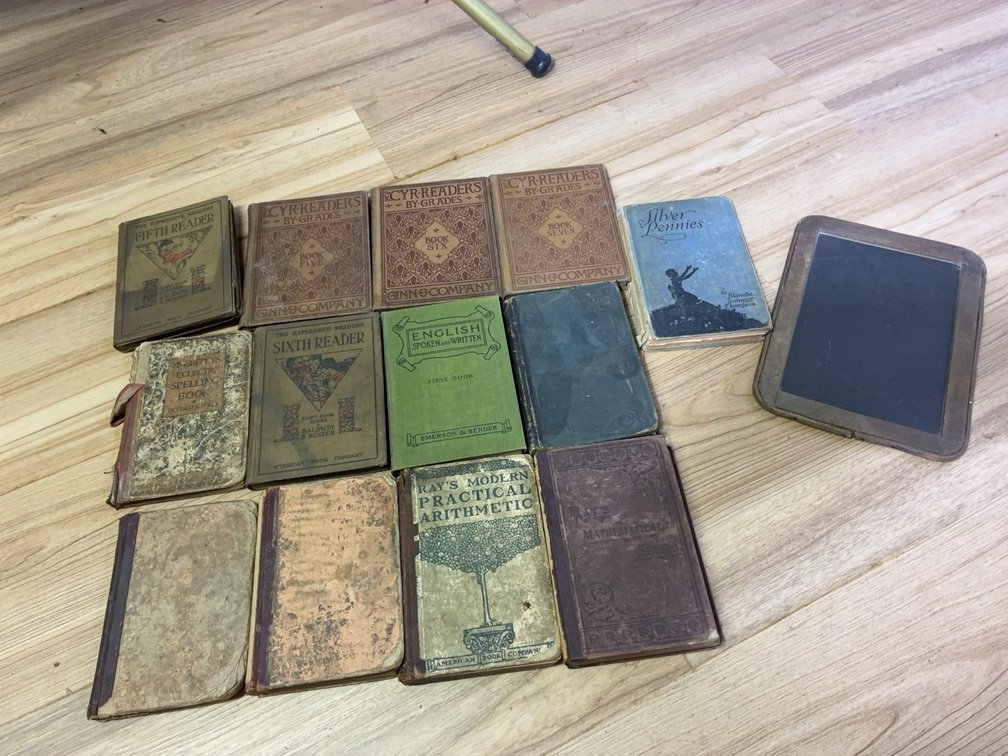 13 Early 20th Century Schoolbooks and Slate