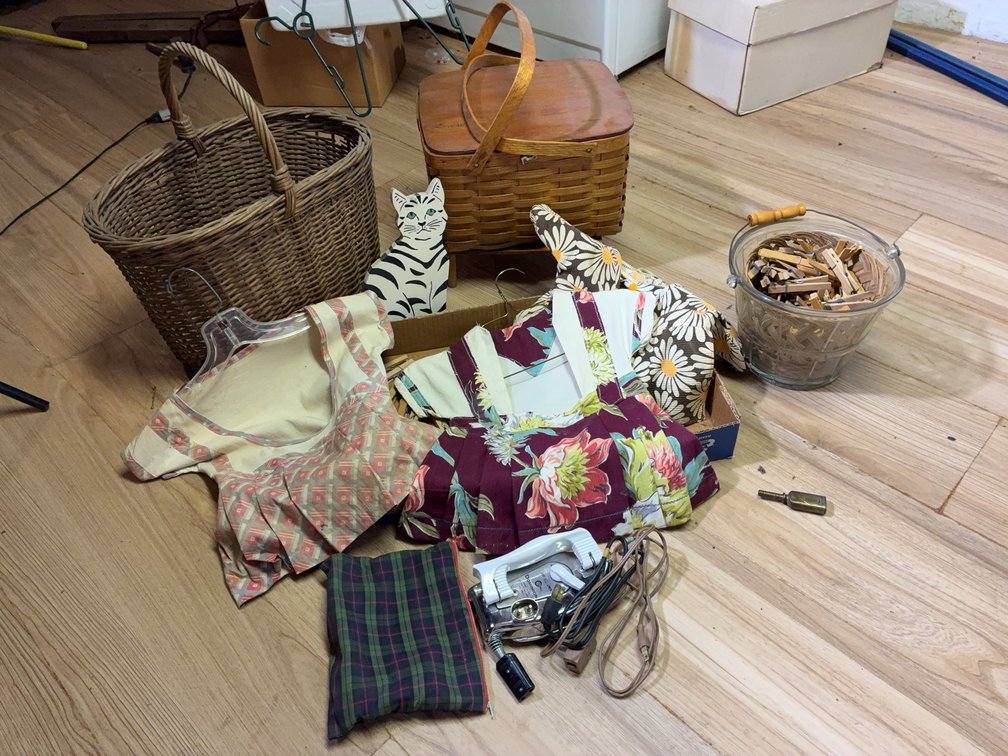 Vintage Baskets, Doll Clothes, Iron