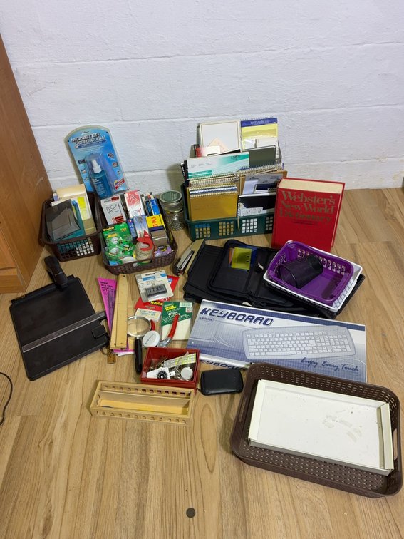 Office Supplies Lot With Webster's Dictionary