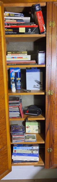 Shelf Lot: CDs, Books, Catalogs, Tape Recorder