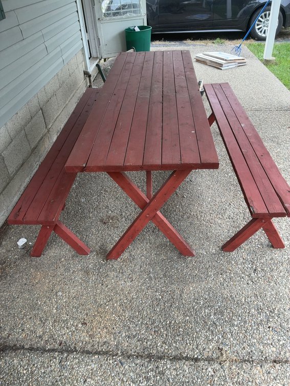 Wood Picnic Table With Matching Benches