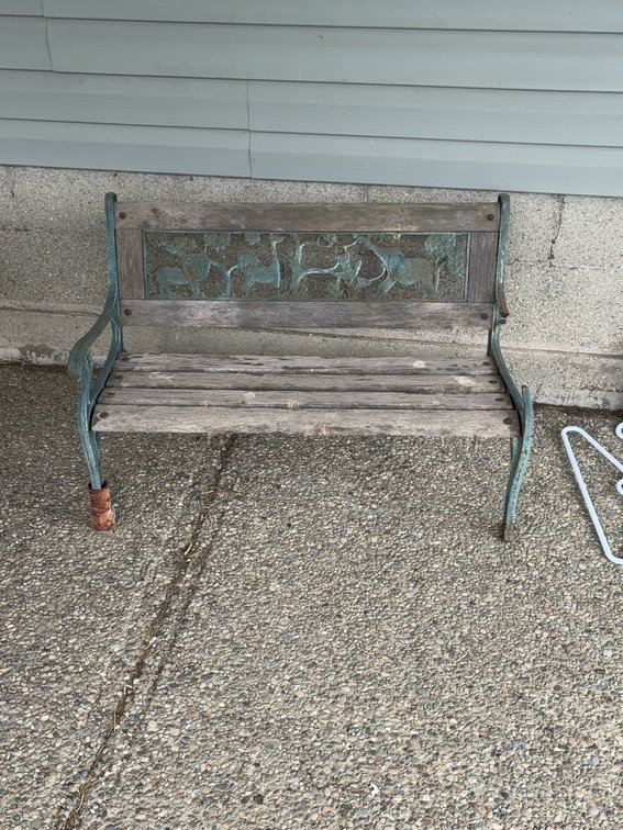 Metal and Wood Bench with Animal Motif Back