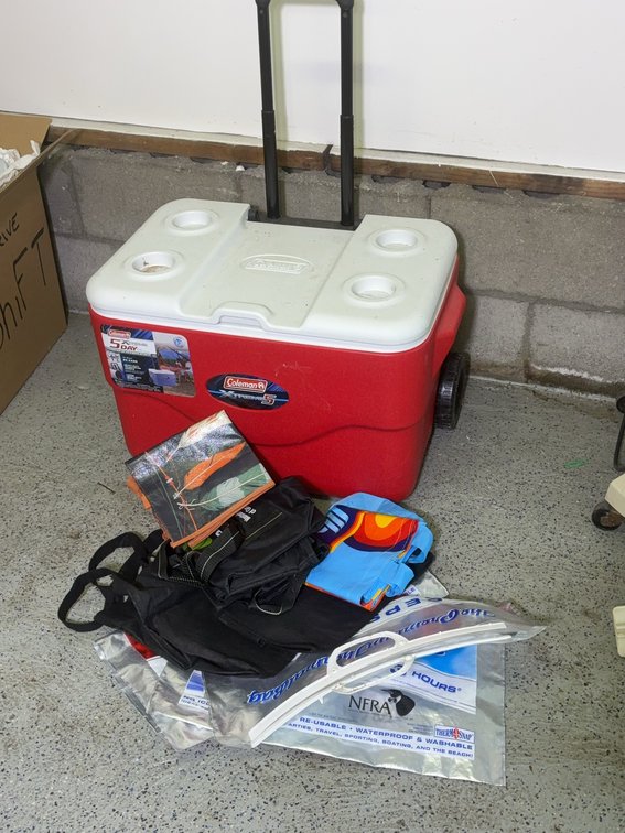 Coleman Wheeled Cooler With Mixed Beach Gear