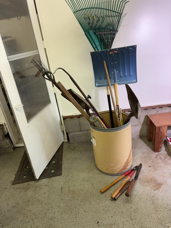 Garden Tools Rake Shovel Shears Bin
