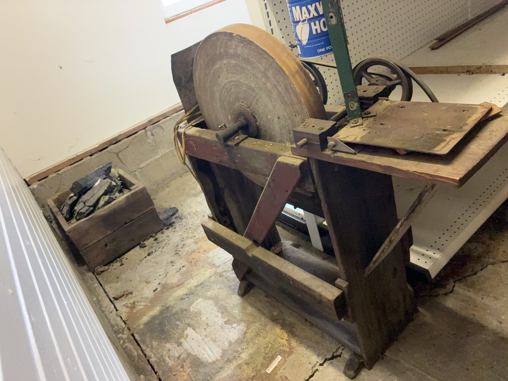 Large Vintage Stone Grinding Wheel with Stand