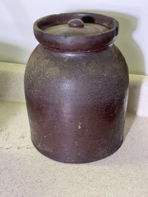 Brown Glazed Stoneware Crock With Lid 10 Inch