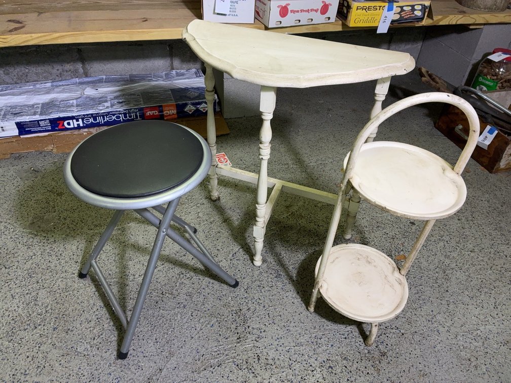 Folding Stool, Painted Side Table, 2-Tier Stand