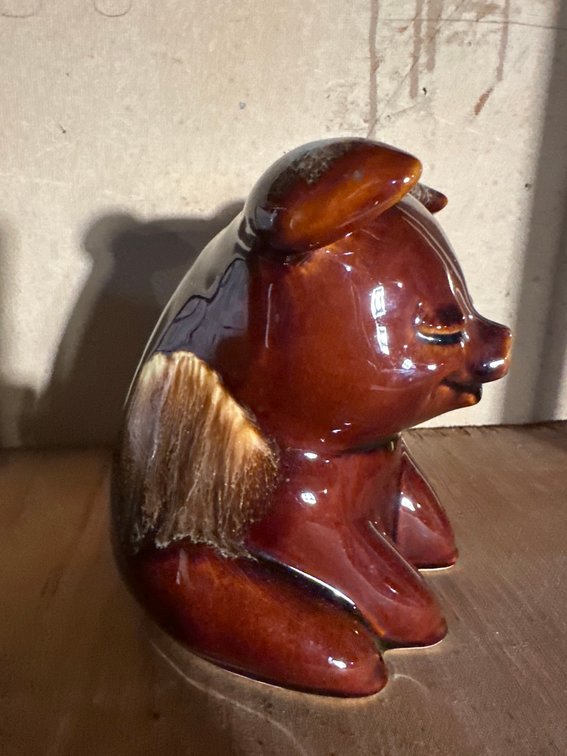 Ceramic Bear Bank Brown Glaze 6.5 Inch Tall