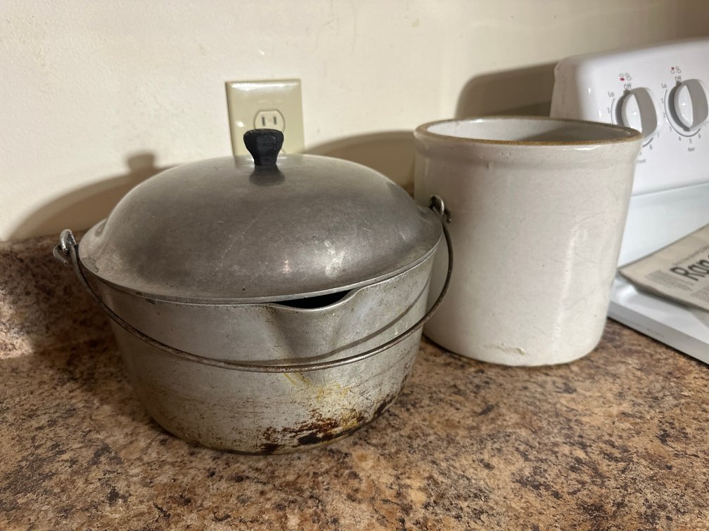 Metal Dutch Oven & Stoneware Crock
