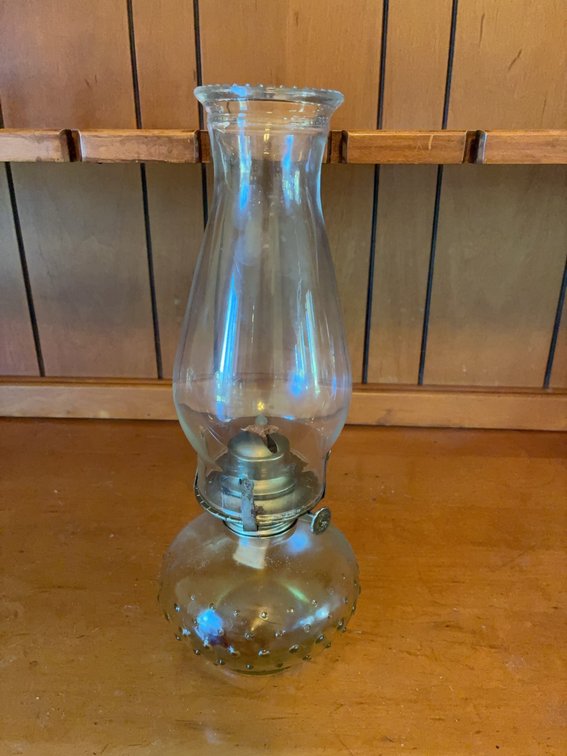 Clear Glass Oil Lamp With Hobnail Base