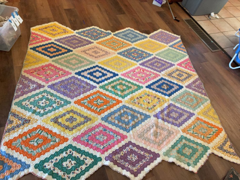 Handmade Patchwork Quilt Multicolor Diamond Motif
