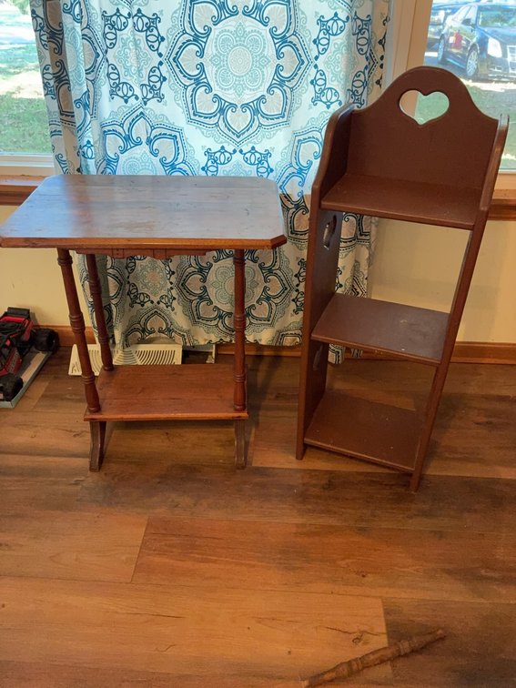 Wood Side Table and Shelf with Heart Cutout