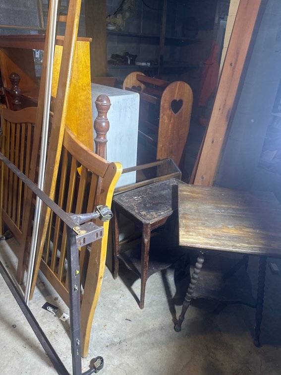 Furniture Lot: Tables, Shelves, Bed Parts
