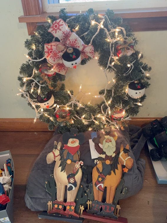 Christmas Wreath With Cowboy Snowman Decor