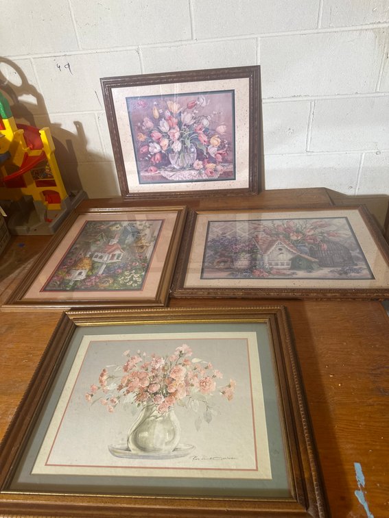 Framed Floral and Garden Print Art Lot of 4