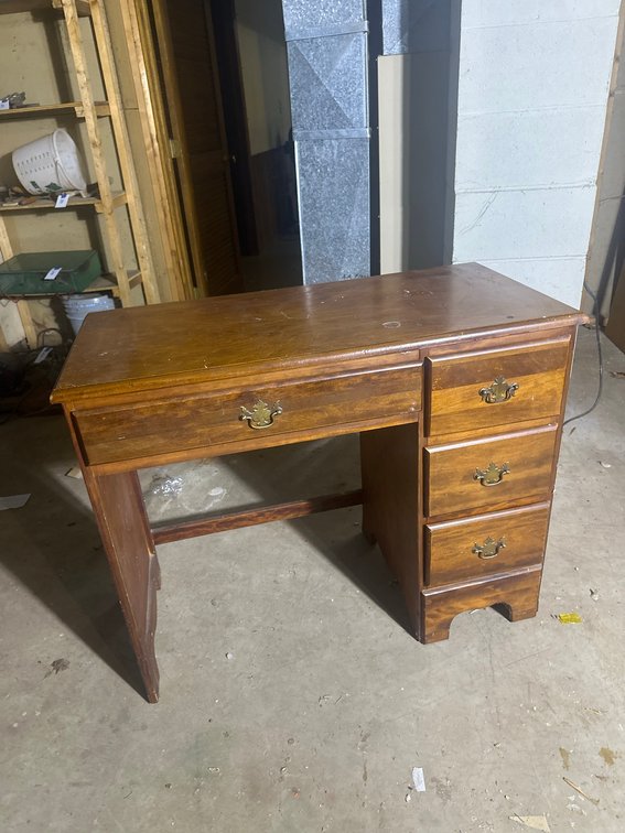 Wooden Desk With Three Drawers And Brass Pulls