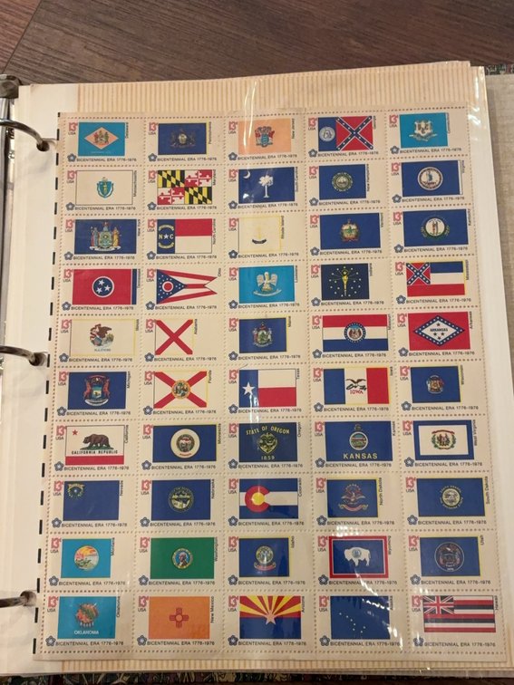 U.S. Stamp Album with State Flags and Collectibles