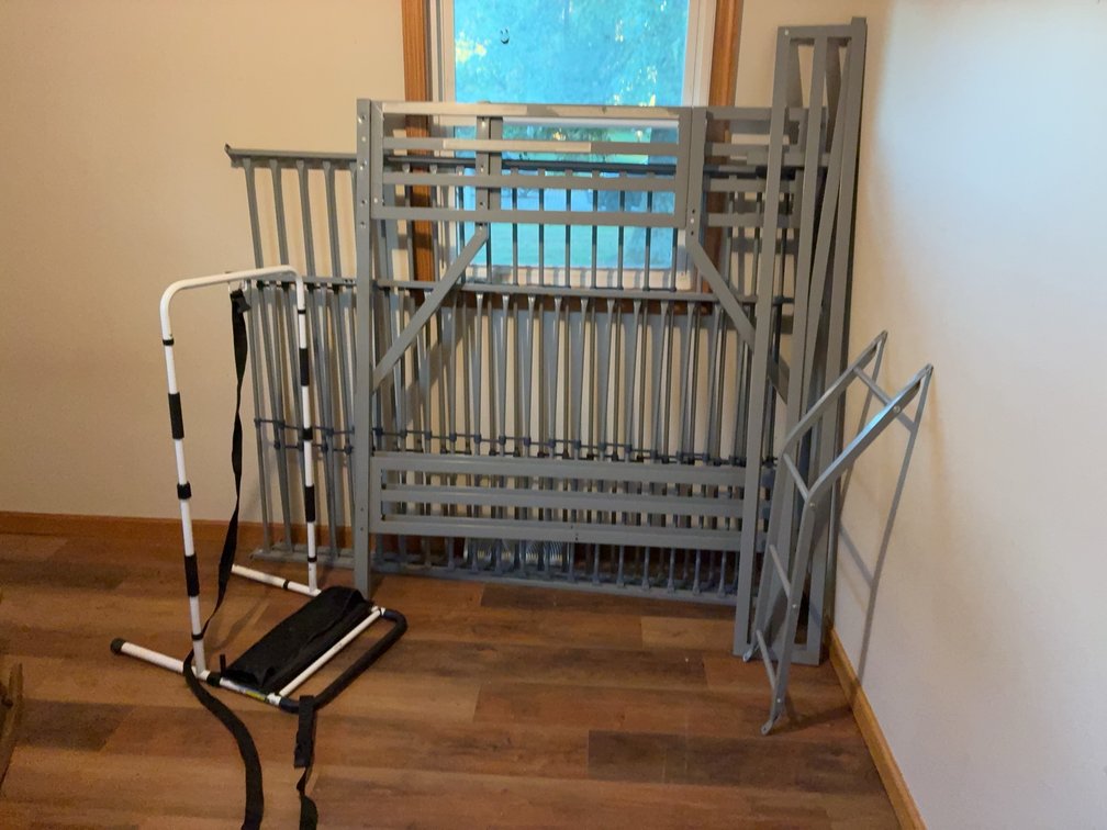 Gray Metal Loft Bed Frame With Ladder and Bolts
