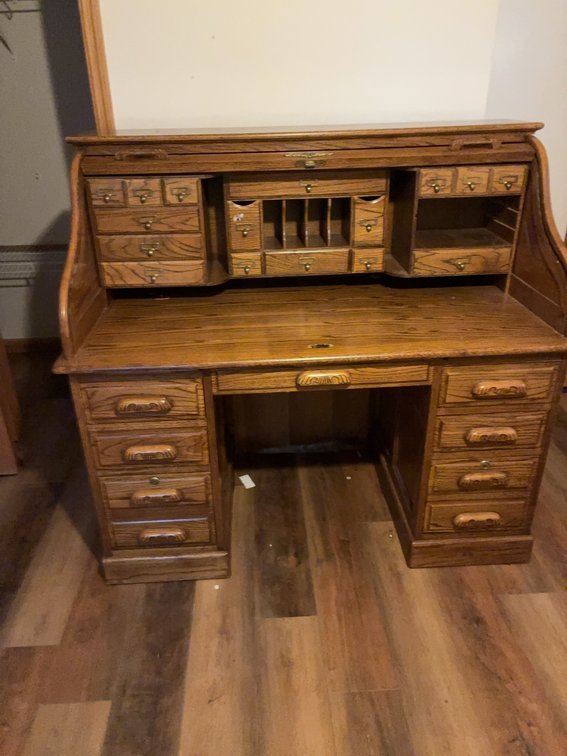 Oak Roll-Top Desk with Multiple Drawers