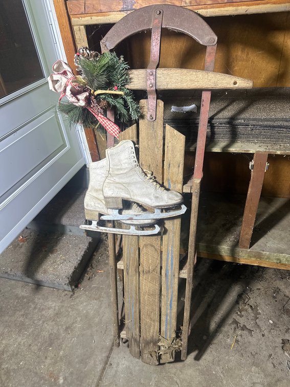 Wood & Metal Sled With Ice Skates, 56" Length