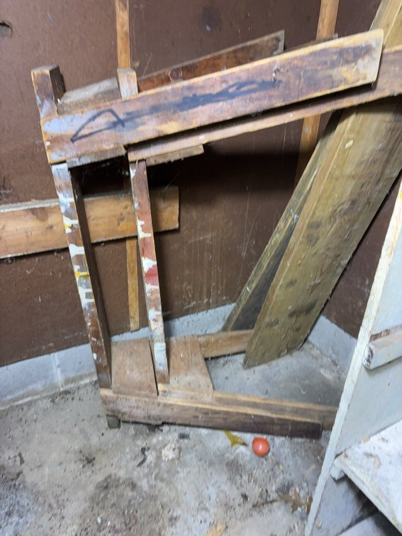 Heavy-Duty Wooden Sawhorse with Paint Marks