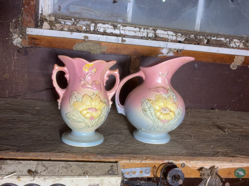 Hull Pottery A 12-6 1/2" Pink Floral Vases Pair