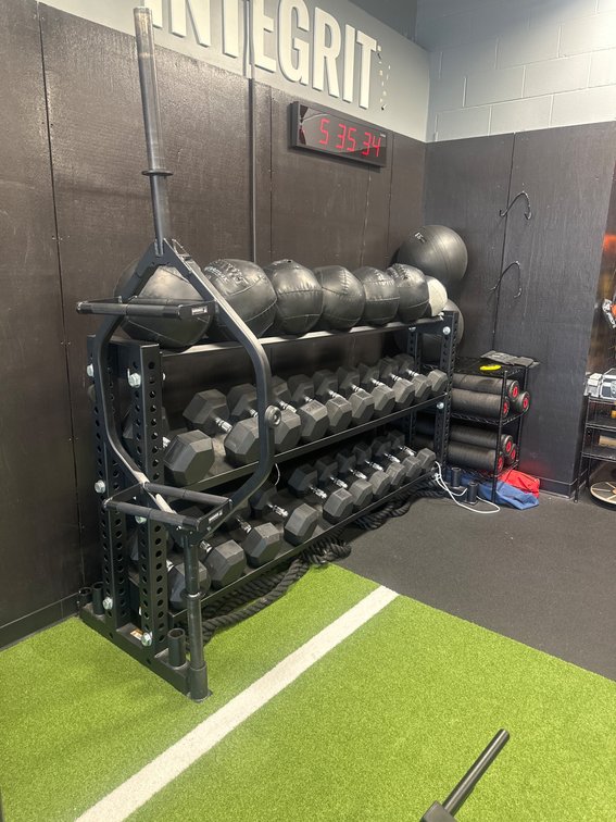 Heavy-Duty Gym Rack With Dumbbells, Medicine Balls, and Storage Accessories