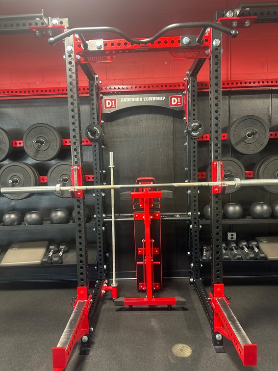Red and Black Heavy Duty Power Rack With Attachments
