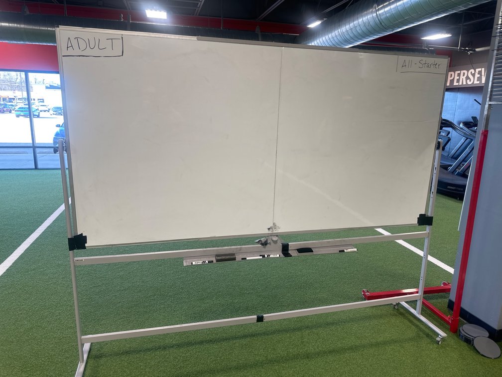 Large Double-Sided Dry Erase Whiteboard on Mobile Stand, 8 ft x 6 ft 5 in