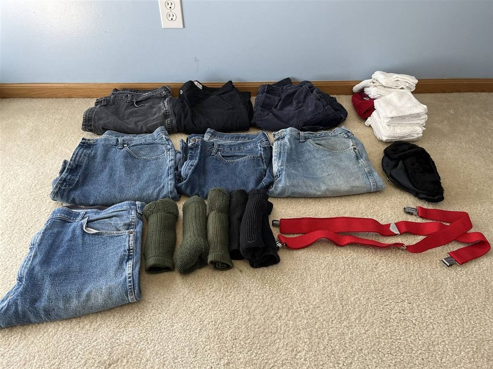 Men's Jeans, Pants, Socks, Towels, and Suspenders