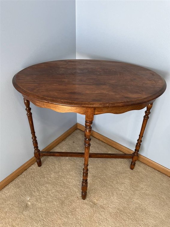 Oval Wood Side Table with Turned Legs