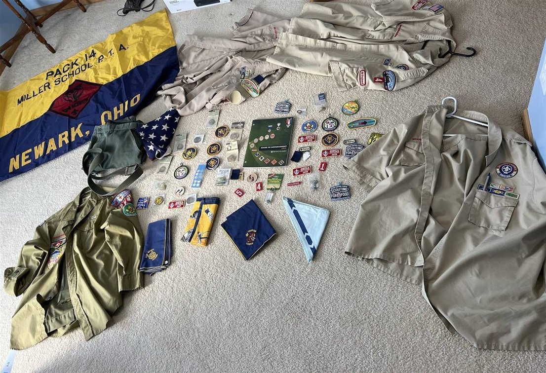 Boy Scouts Uniforms, Patches, Flag, Medals Lot