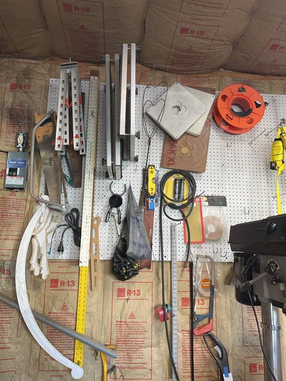 Hand Tools, Parts, and Hardware on Peg Wall