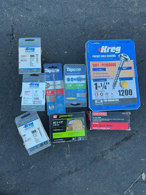 Fastener Lot: Kreg Screws, Nails, Tapcon, Brad Nails