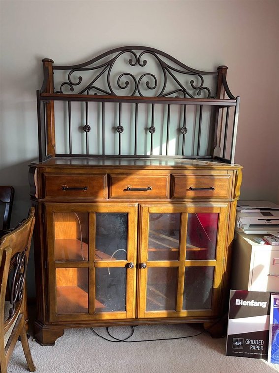 Curio Hutch Med Brown Finish Metal Accents