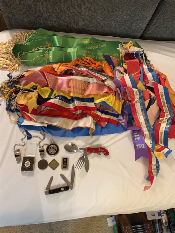 Boy Scouts Ribbons, Whistles, Knives & Medals Lot