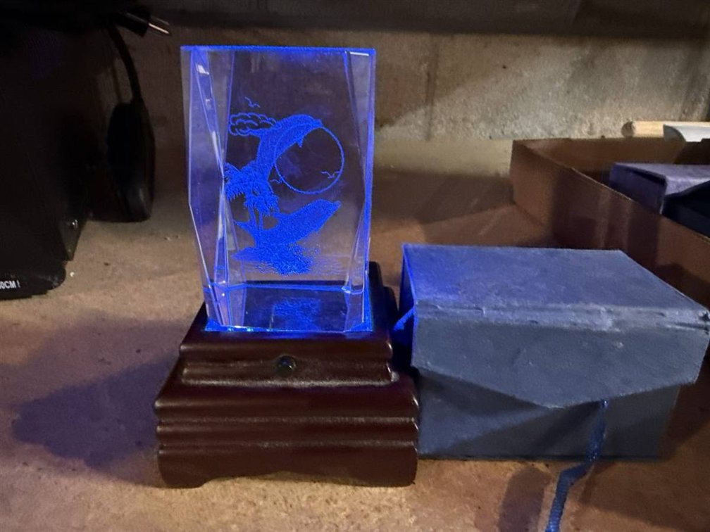 Illuminated Glass Dolphin Figurine with Box