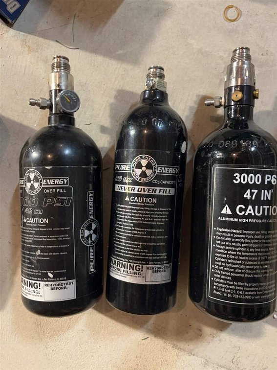 3 Pure Energy Gas Cylinders, CO2 & HPA