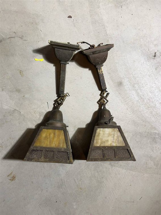Metal and Slag Glass Wall Sconces